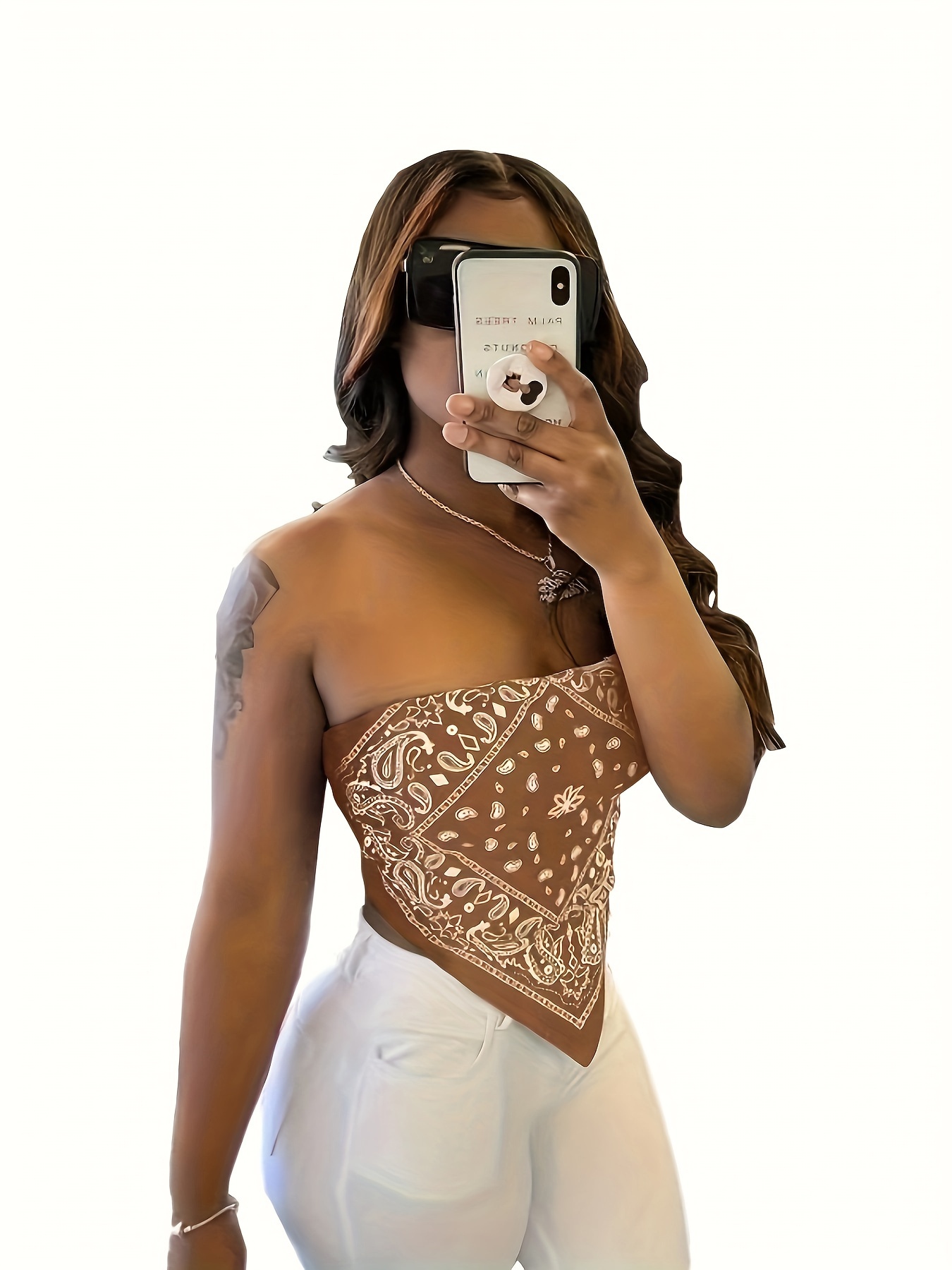 Y2k store Brown White Tube Top