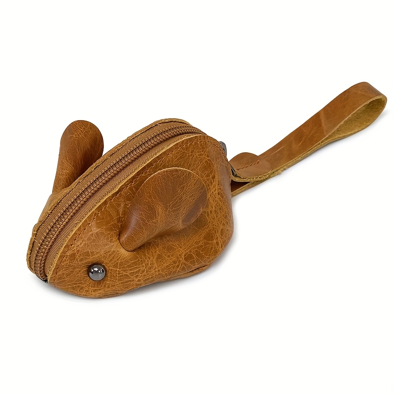 Retro Genuine Cowhide Coin Purse, Key Case, Headphone Cable, Data Cable Storage Bag, Mouse-shaped Creative Keychain Case