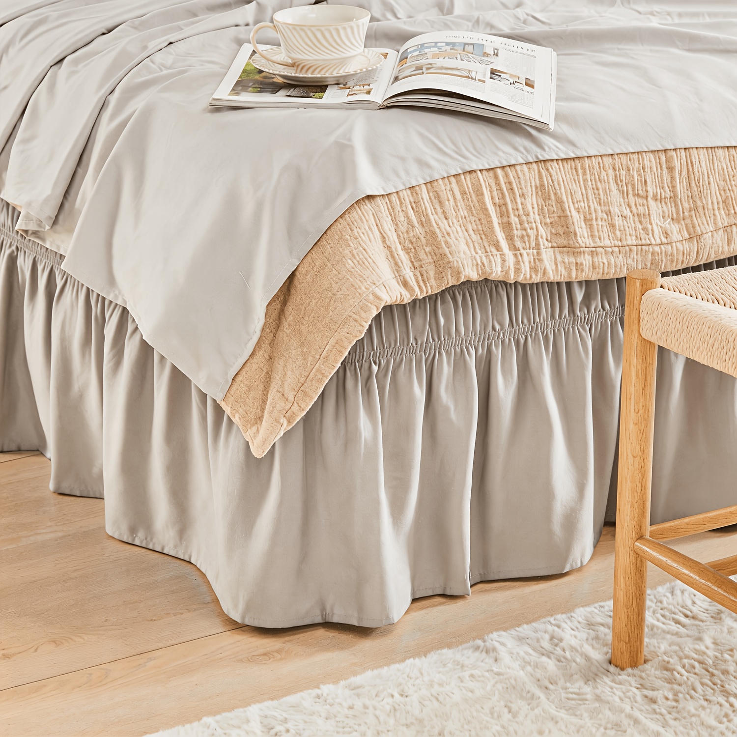 TEMU Falda de Cama con Volantes Antipolvo - y Duradera con Cinturón Elástico - para Camas de Varios Tamaños con Caída Ajustada de 41cm, Fácil de