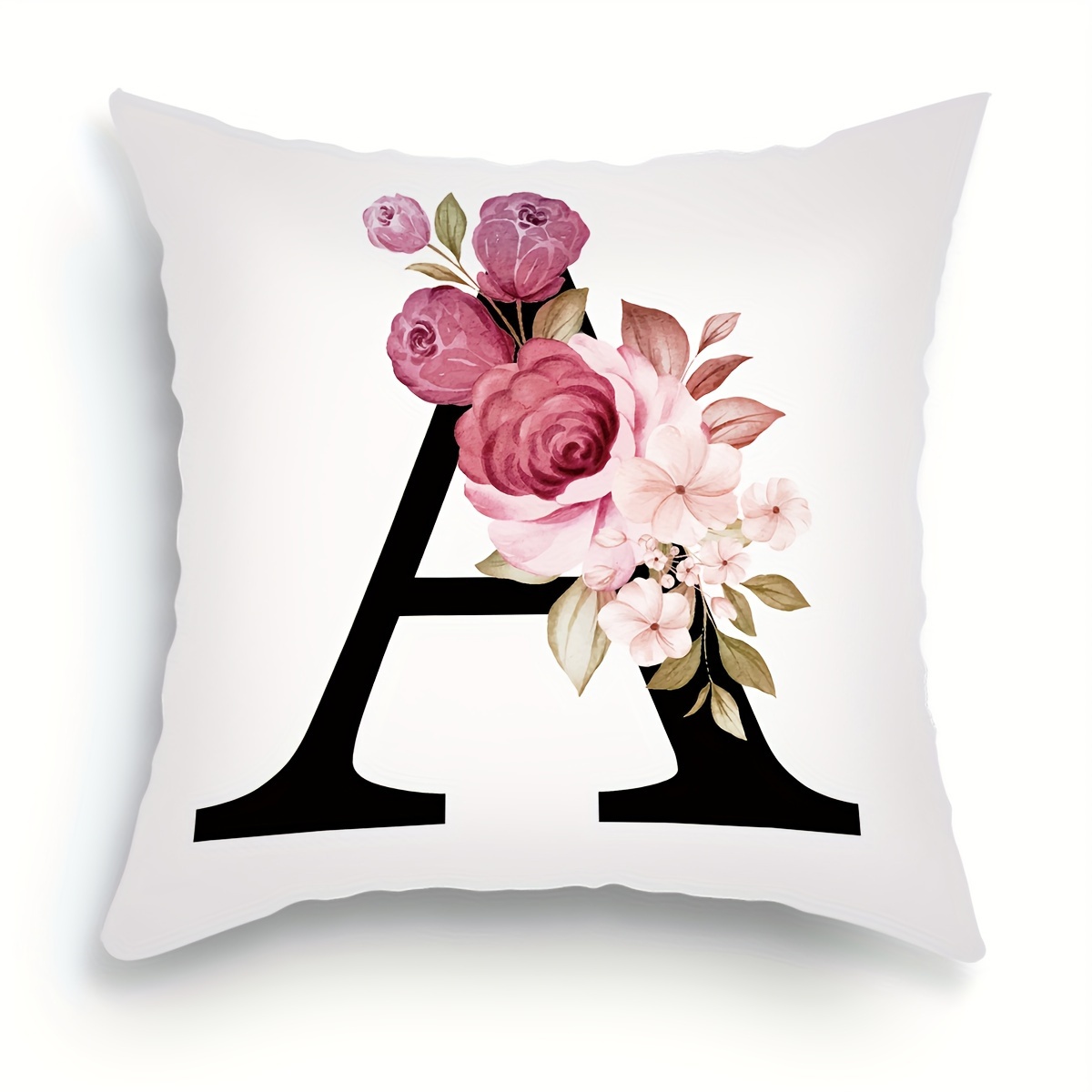 Image of 1pc 26 English Letters Floral Print Pillowcase, Monogram Sofa Cushion Throw Pillow Cover For Home Decor, 18"x18"