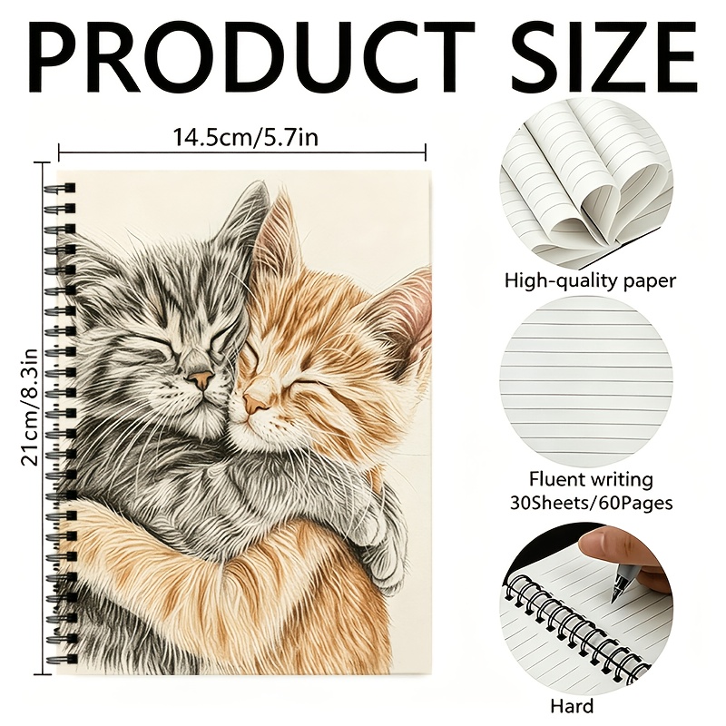 TEMU 1 Spiral-bound Lined Notebook (/60 Pages) - An Ideal Gift For Cat Lovers, Teen Girls, And Women; Suitable For School And Office Use, And Perfect