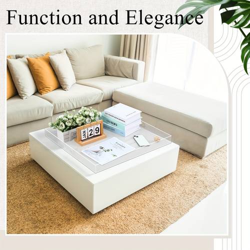 1pc acrylic serving tray extra large ottoman tray with handle clear decorative tray organizer coffee table serving platter for food beverage fruit snack