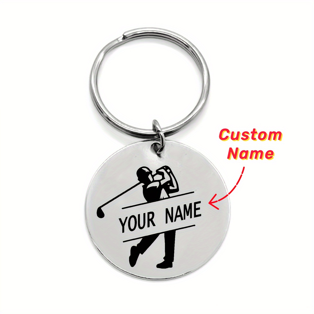 

Custom Engraved Stainless Steel Golf Keychain - Elegant Silvery-tone, Personalized Car Key Ring For Men - Perfect Father's Day Gift