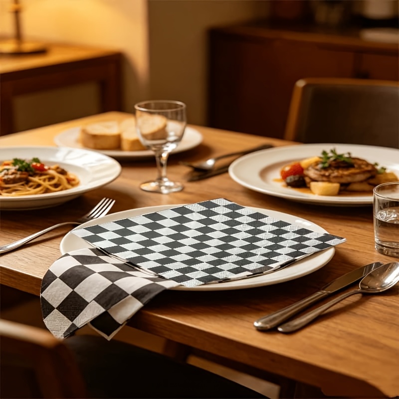 TEMU 10/60pcs Black And White Checkered Premium Thick Disposable Paper Napkins, Plaid Serviettes, Suitable For Racing Theme Parties, Birthdays,