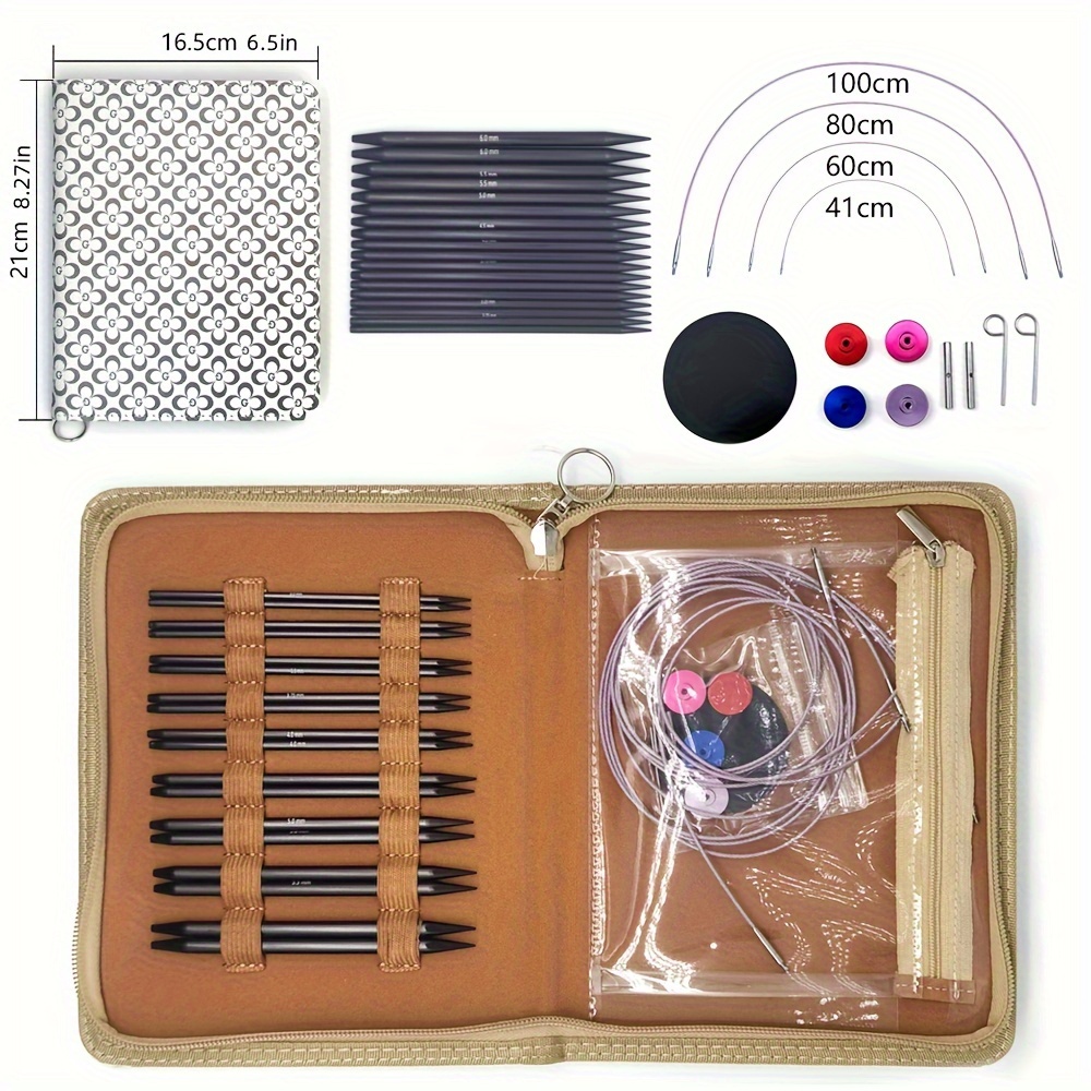 

1set Circular Knitting Needle Set 3 To 8mm Interchangeable Knitting Needle Set Ergonomic Design Easy Operation With Pu Bag For Craft