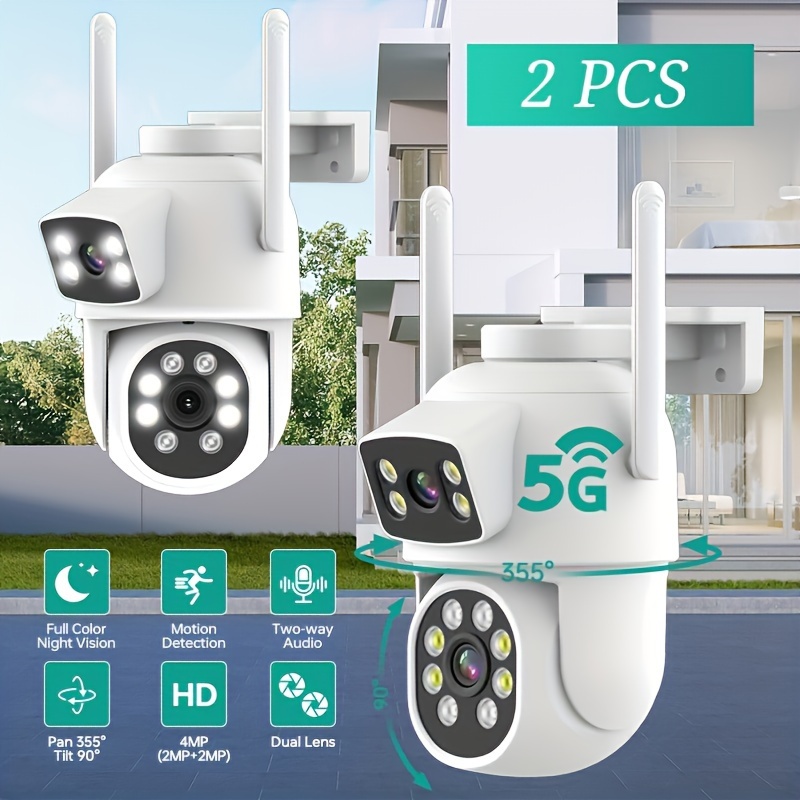 2pcs 4MP Dual Lens Wireless Security Cameras with AI Smart Alerts, 2.4G/5G WiFi, Two-Way Audio & Full Color Night Vision - USB Powered, Supports TF/Cloud Storage details 0