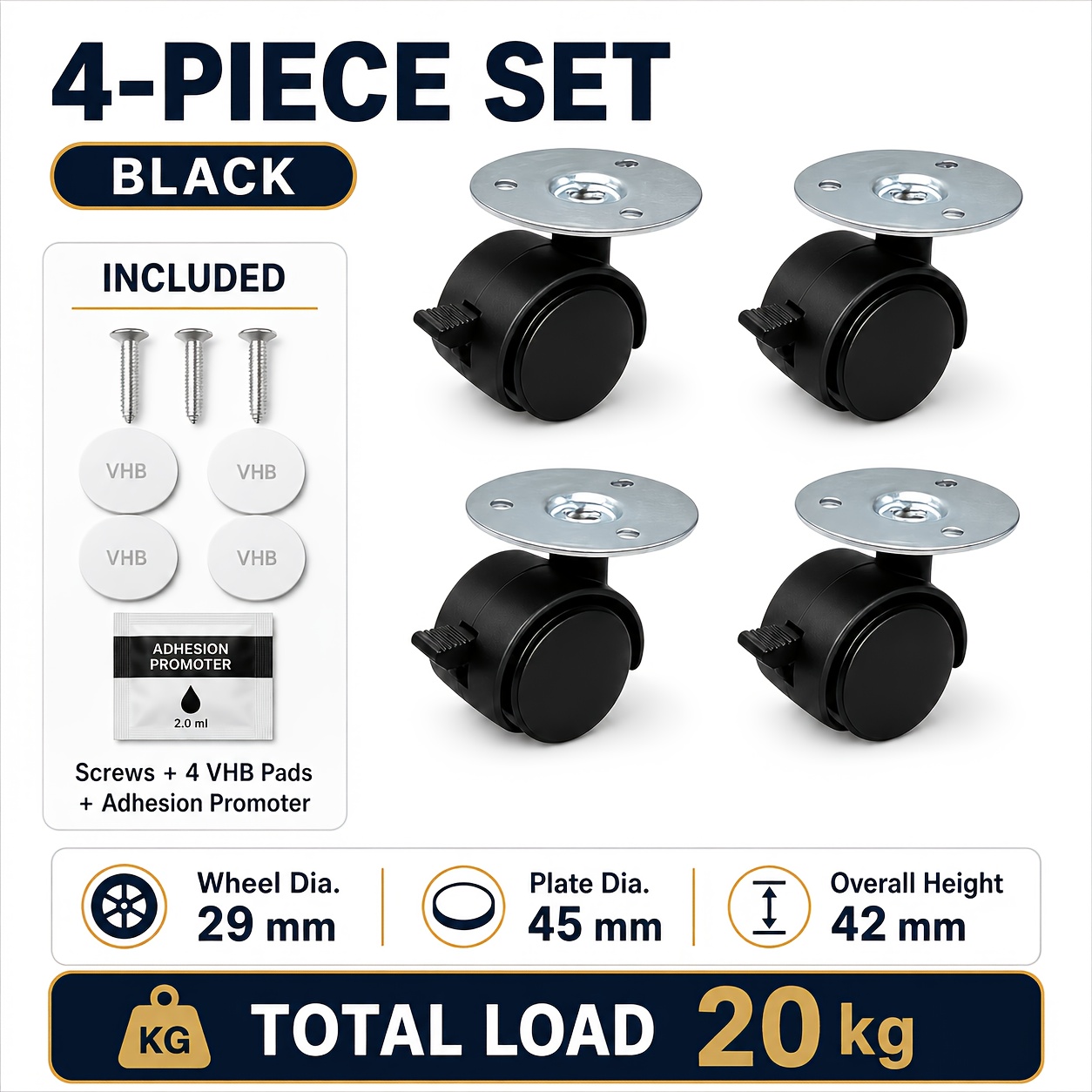 TEMU 4pcs Self-adhesive Rotating Casters With Brakes (complete Set Of Double-sided Tape And Screws Included, Screws Used For Heavy Objects), Silent