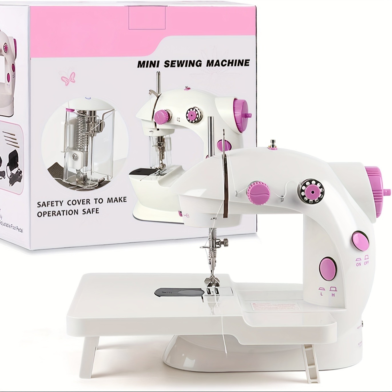 

1 Beginner Mini Sewing Machine, Portable Dual Sewing Machine With Needle Protector, Children, Women, Family And Travel