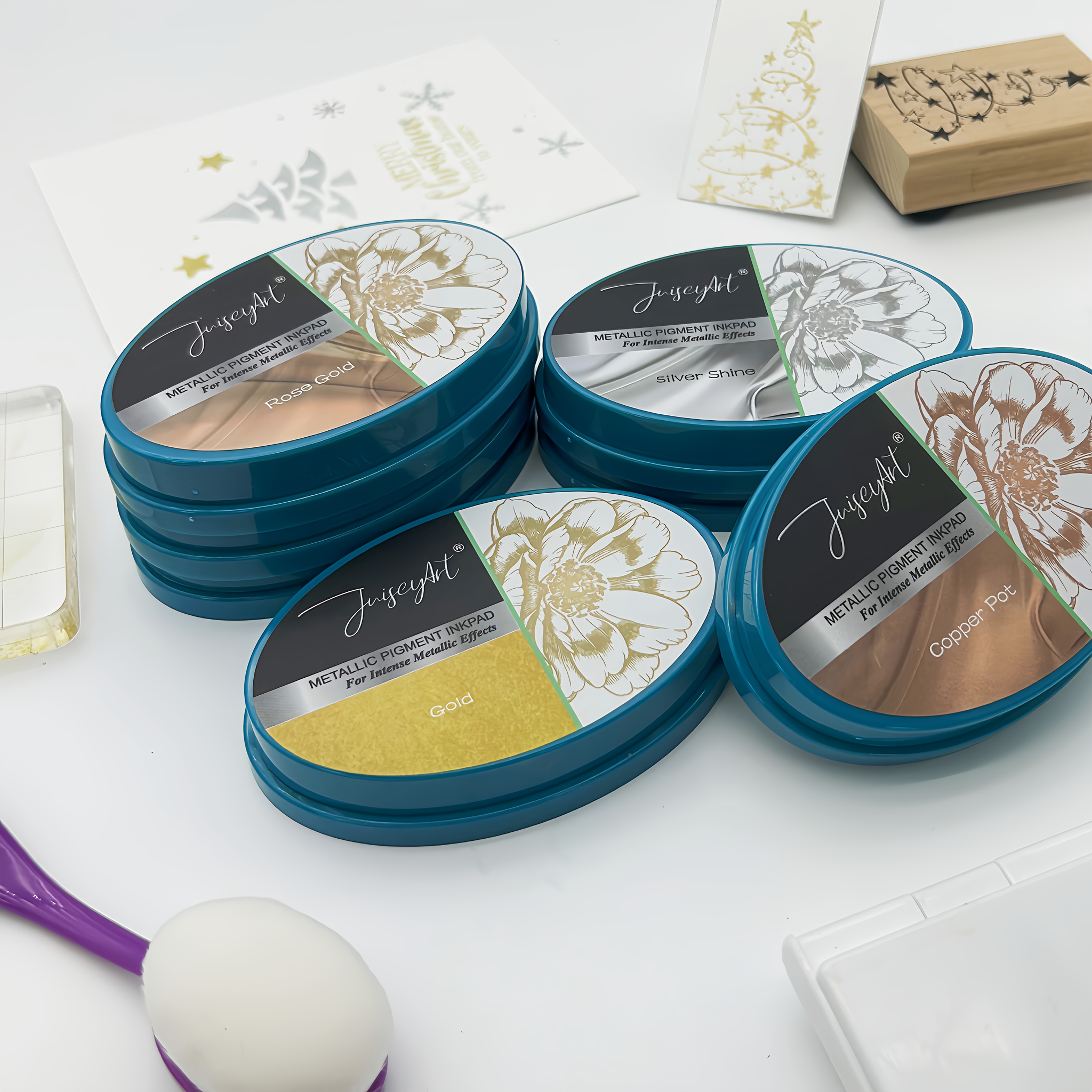 Willa Craft 4-Color Metallic Ink Pad Set, Includes Golden, Silvery, Copper, Rose Golden. Suitable for Greeting Cards with Special Color Text, Scrapbooking and Journaling Decorations, Creative Tape Collection for DIY Projects and Planners - Ages 14+