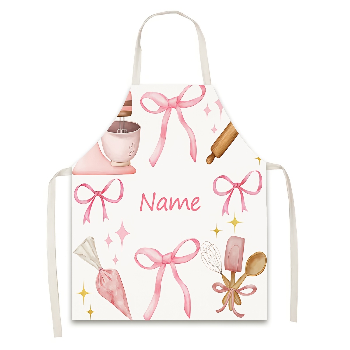E-shop 1 Stück, Muttertag Personalisierbare Küchenschürze mit Namen oder Slogan, Aquarell-Stil Rosa Schleifenmuster Druck, Handgemachte