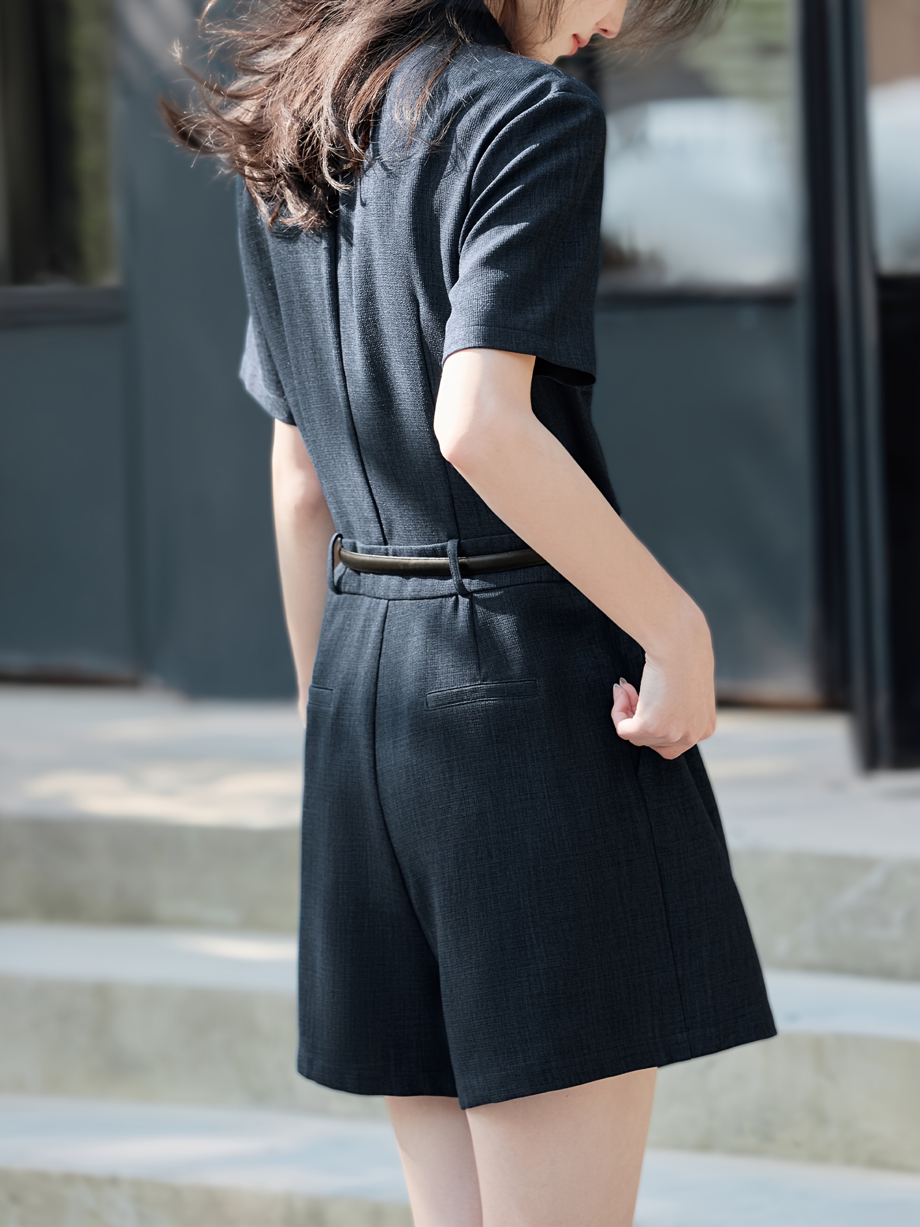 xwi elegant summer jumpsuit women chic solid color short Temu