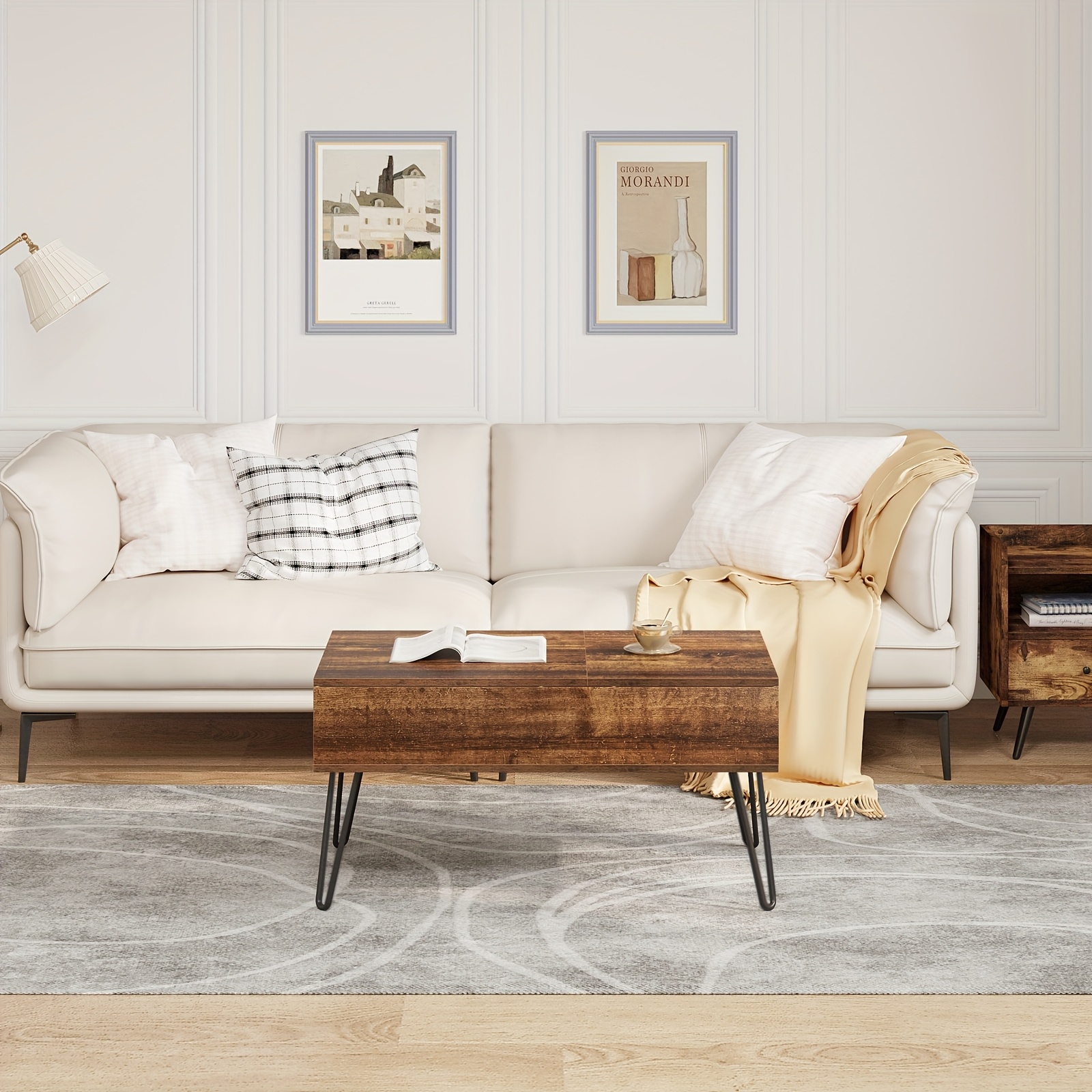 1pc desktop height adjustable coffee table living room table side table coffee table multi functional table hidden storage space   suitable for living room