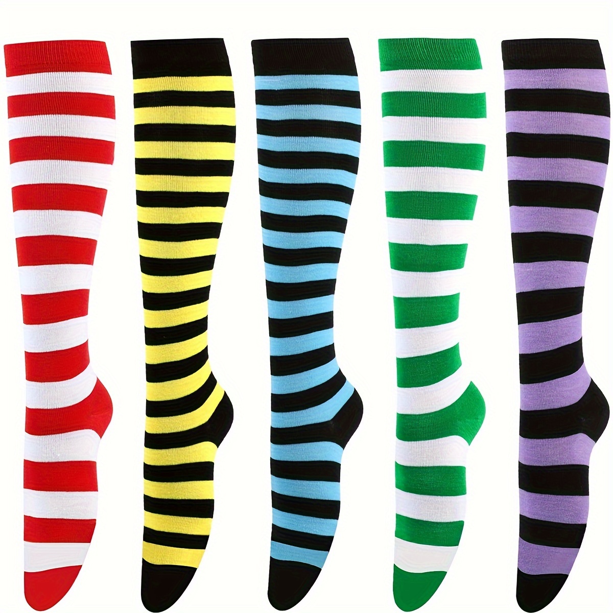 

Cozy Striped Christmas & Thanksgiving Knee-high Socks - Polyester, Machine Washable, Couples & Sports