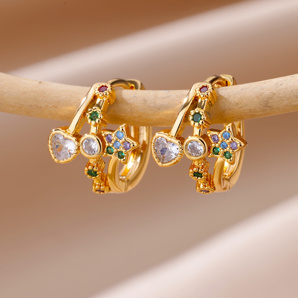 Mini créoles avec fleurs et cœurs en zircone synthétique colorée_voghion.com