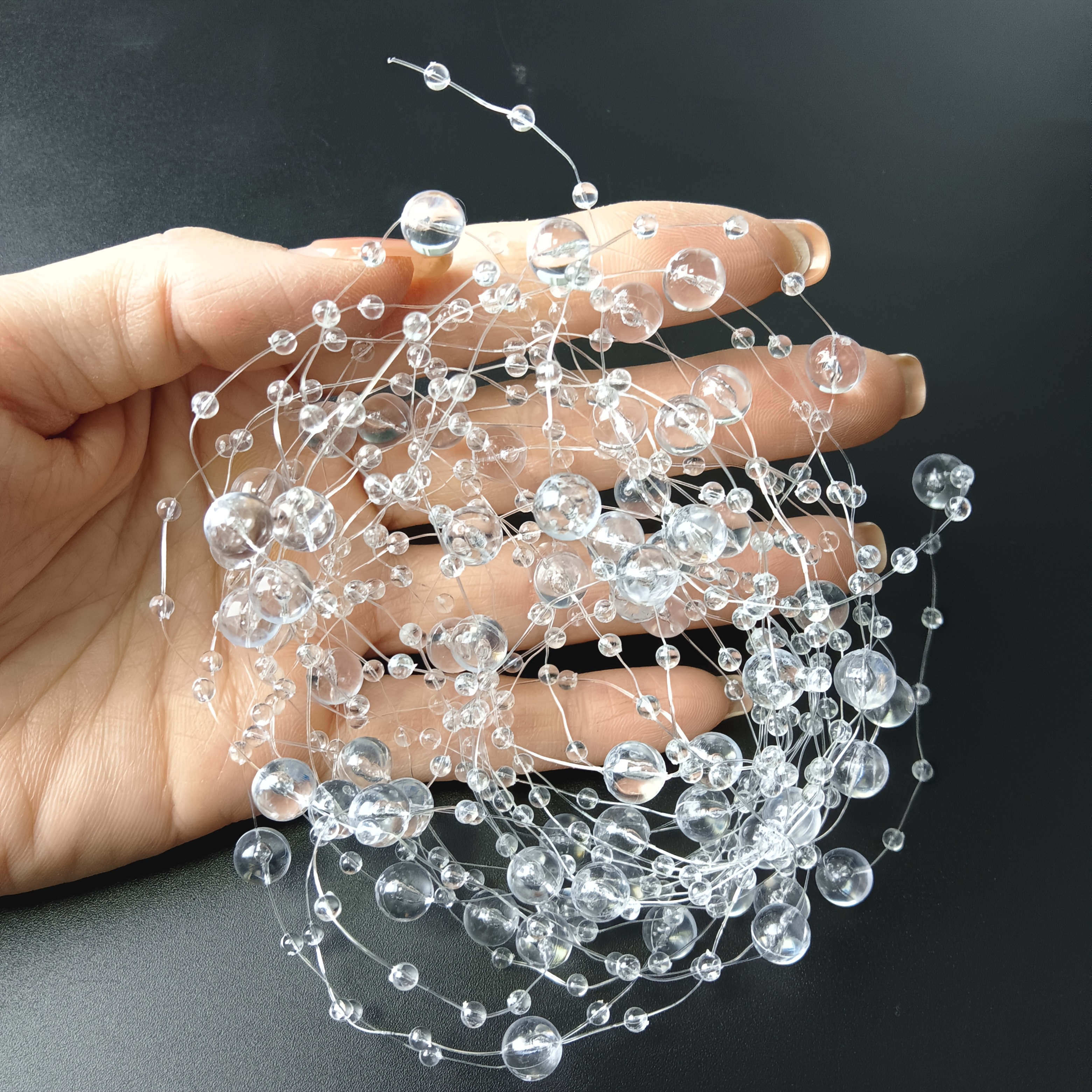 5 Meters/196.8 Inches 8+3 Fish Line Transparent Star Bead Chain, Diy Wedding Headpiece Handheld Flower Gypsophila Decoration Bead Strand