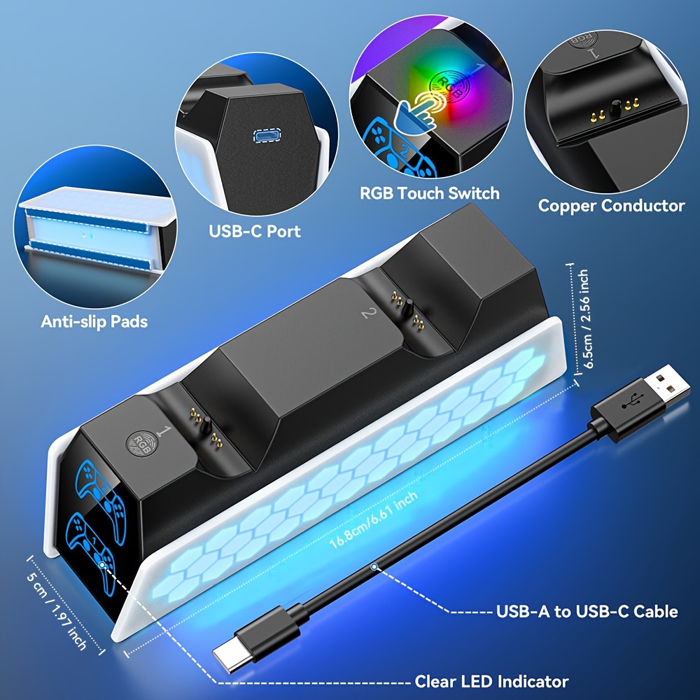 for ps5 controller charging dock wireless playstation 5 handheld   base compatible with elite controllers quantum rgb light adjustable details 2