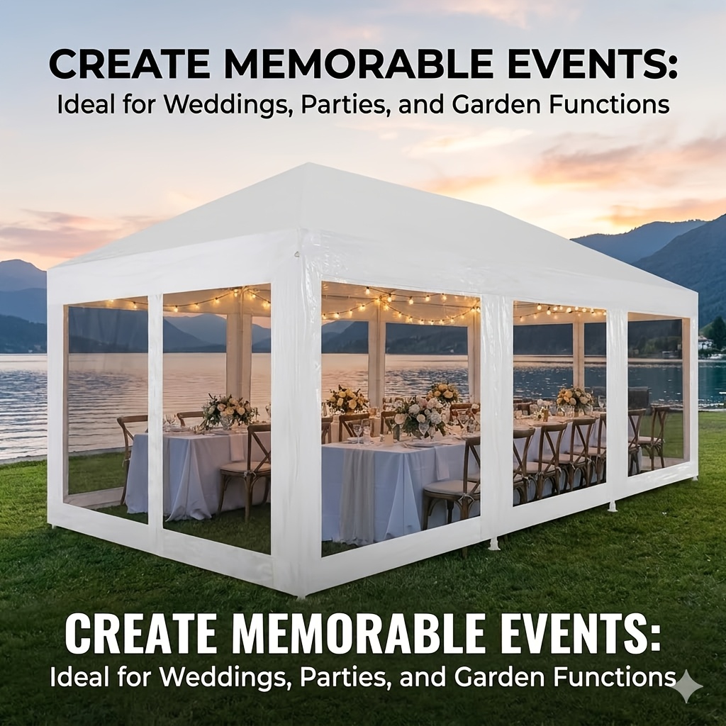Image of 9x3m Party Tent With 8 Mesh , Breathable Mesh Design, Spacious Long Area, Stable Frame, Easy Assembly, For Outdoor Gatherings, Garden Parties, Ventilated Canopy