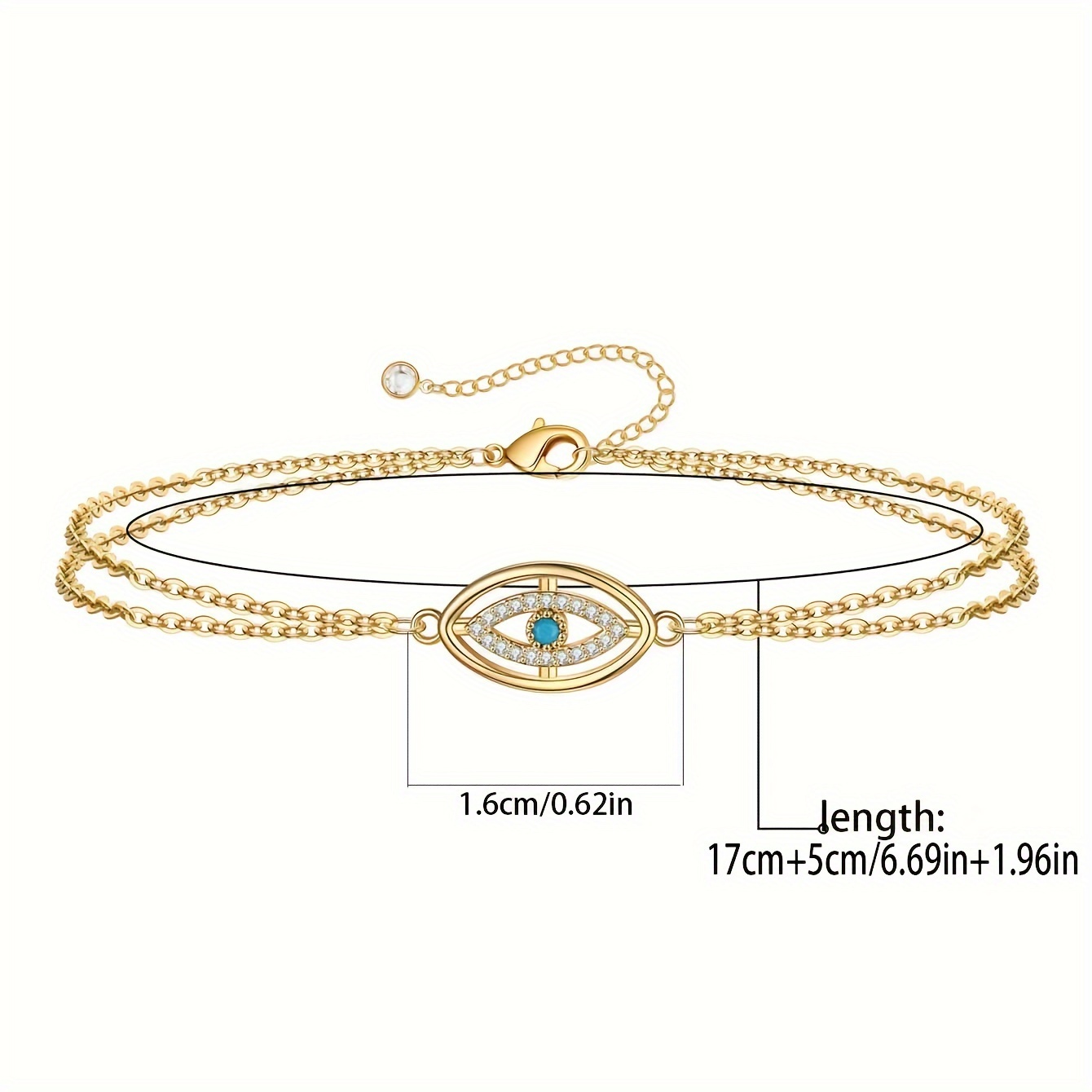 TEMU Bracelet Élégant à Double Couche avec Œil Maléfique et Strass Scintillants - Acier Inoxydable, Accessoire de Mode Polyvalent pour Femmes