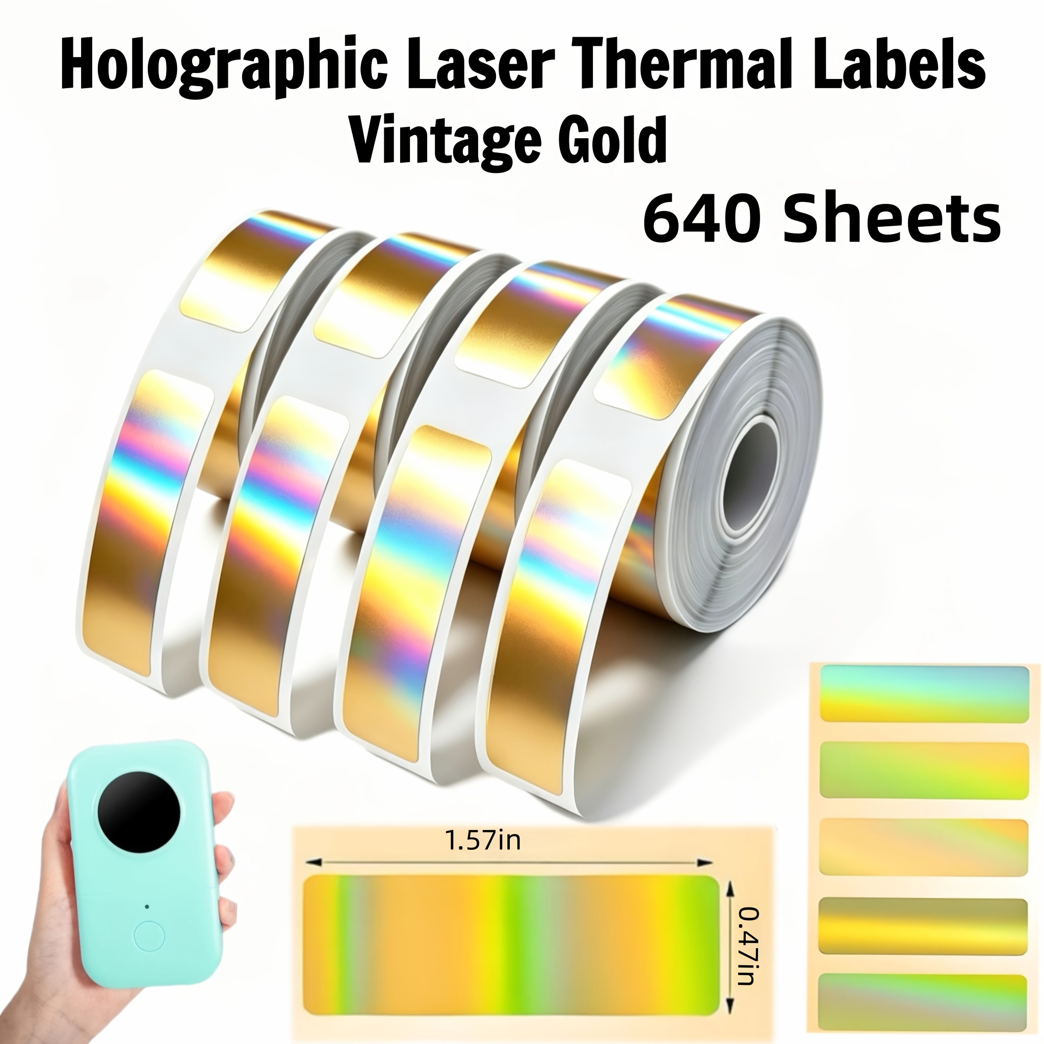 TEMU 640 Sheets Holographic Vintage Golden Thermal Label Stickers 12 X 40mm 0.47 X 1.57 Inch Compatible With D30 D32 D35 P11 P12 P15 Label Printers