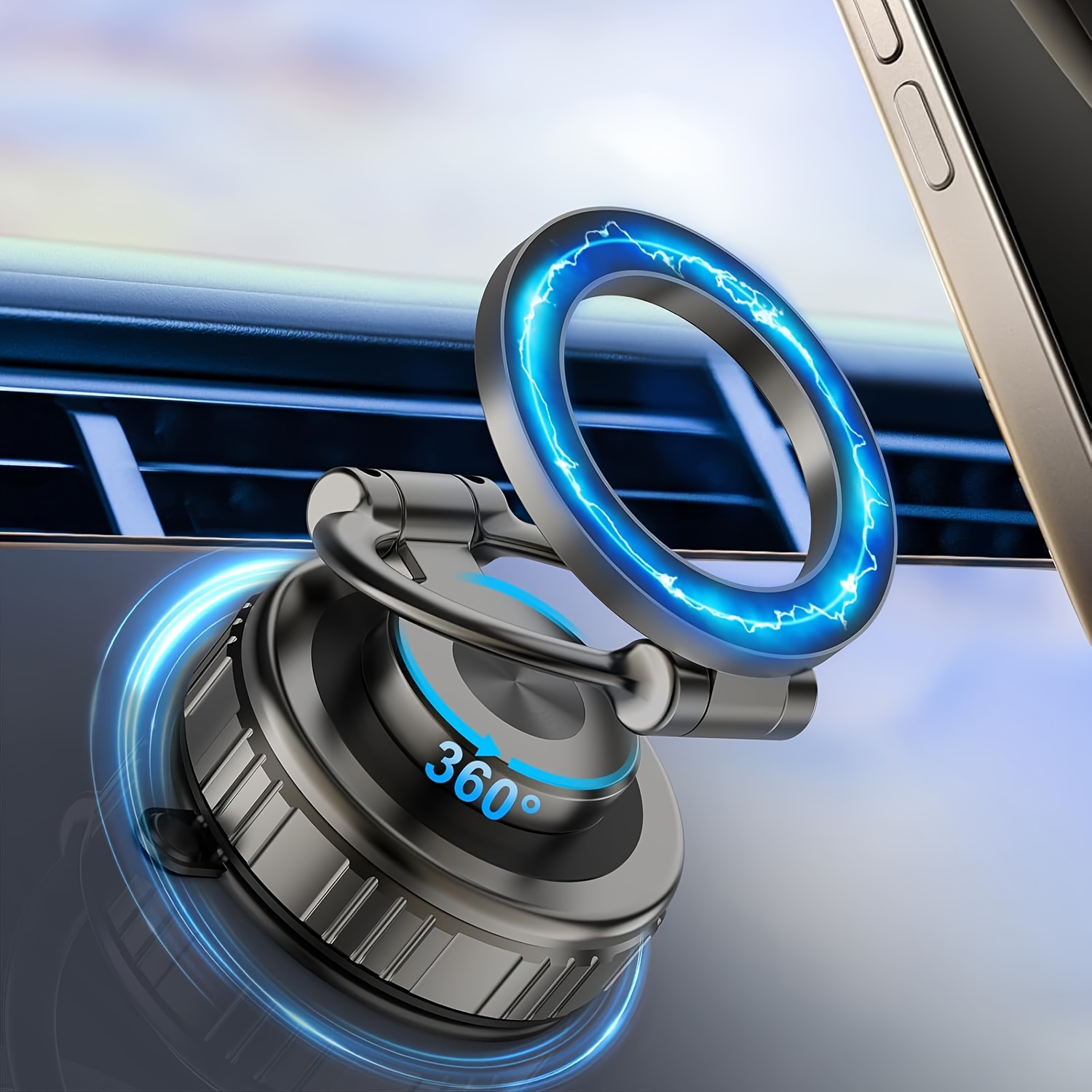 TEMU 2025 Upgraded Version 360Â° Rotating Vacuum Magnetic Phone Holder For Car Suction Cup Phone Holder [109 lbs Strongest Suction And Magnetic]