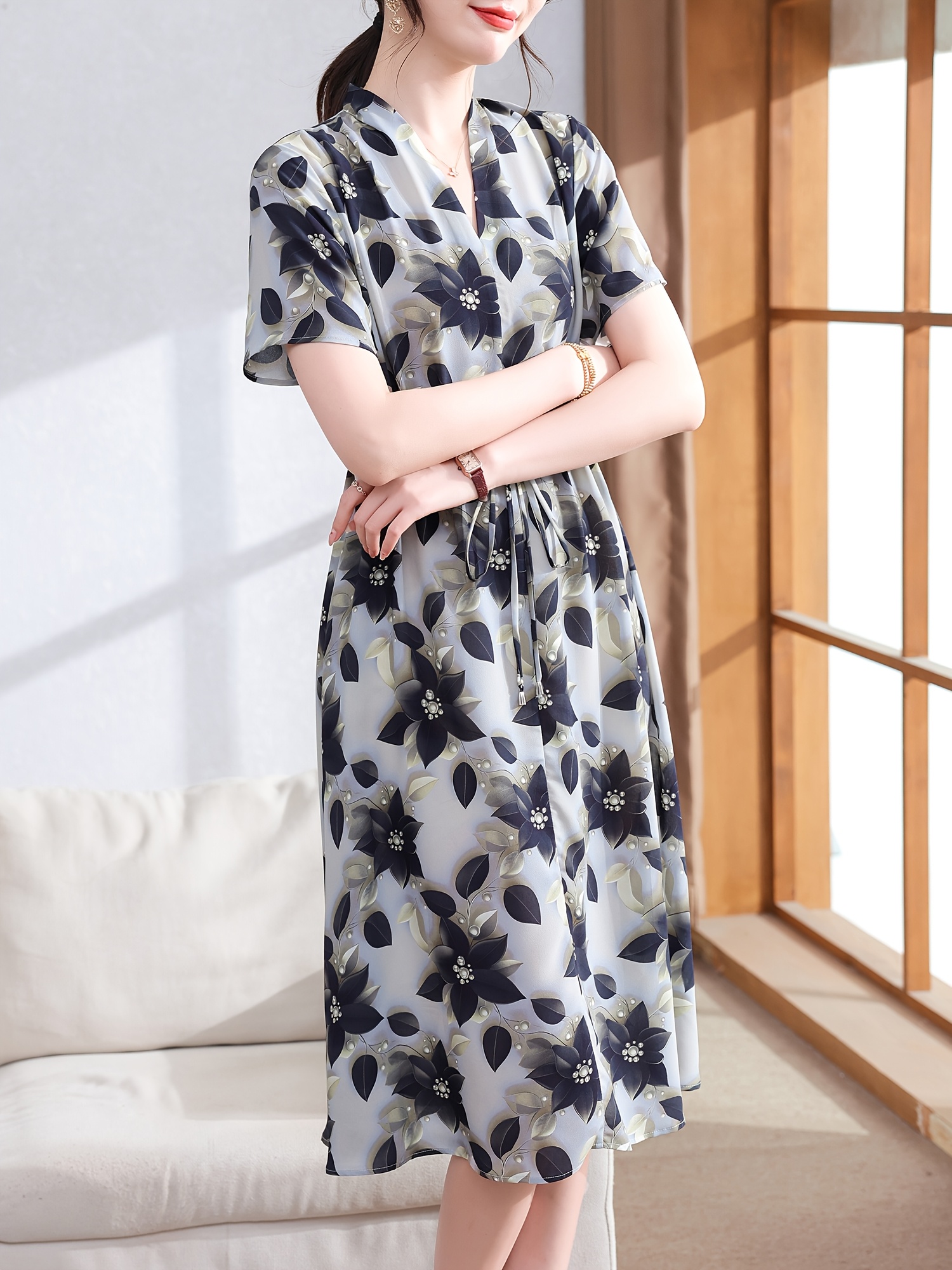Plus Size - Plus Size - Summer Short-Sleeve Dress for 50-Year-Old Mothers,  2026 New Fashionable Design That * Older * * Featuring a Chiffon Long Skirt  Made of Breathable Ice That * The Figure, Elegant ...