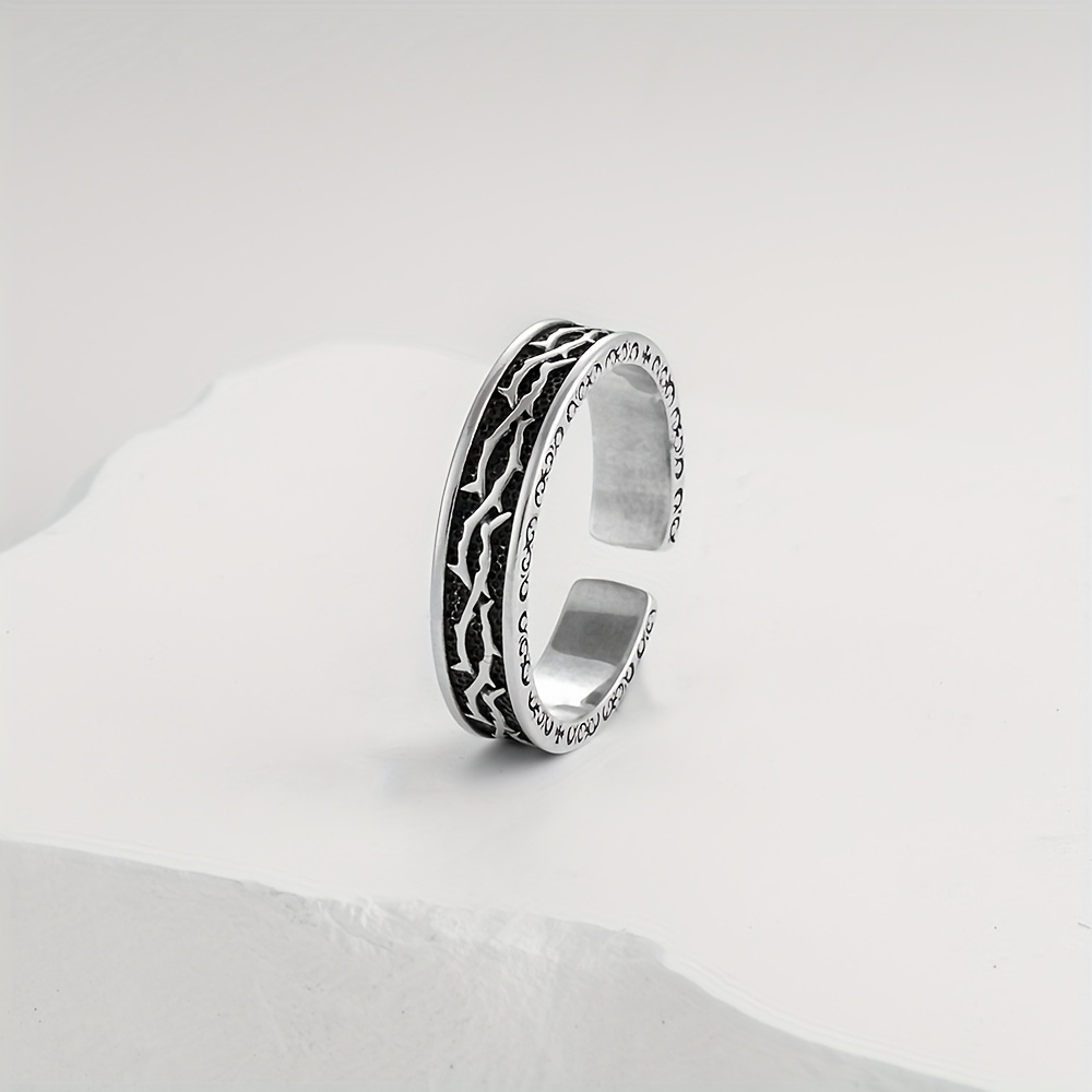 Vintage Distressed Striped Ring, Adjustable Size, Trendy Design