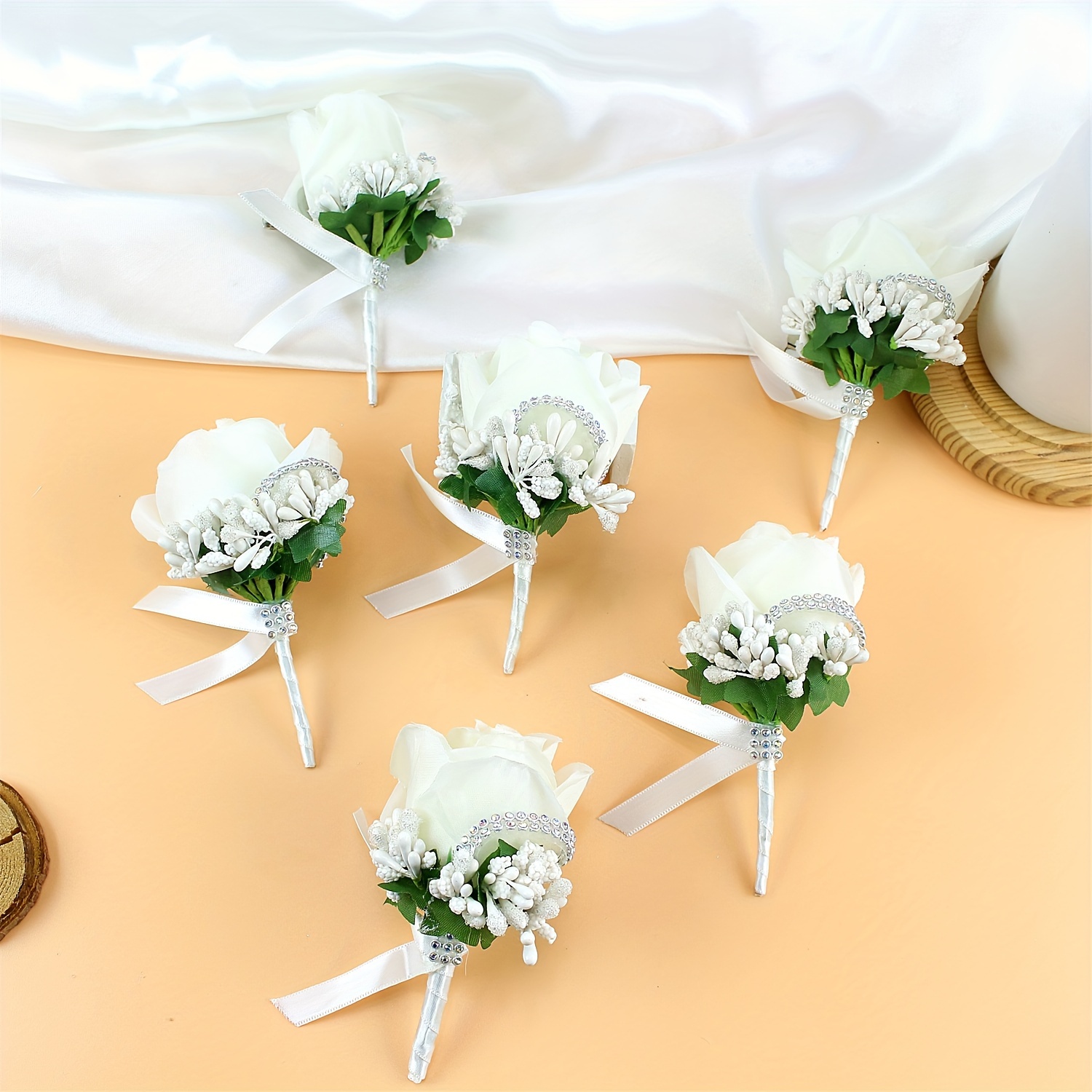 E-shop 6 Stück Rosen Hochzeits-Boutonnieren, Boutonniere für Männer Hochzeit, Elegante künstliche Rosen, Ideal für Bräutigam Hochzeitsblumen Zusätze,