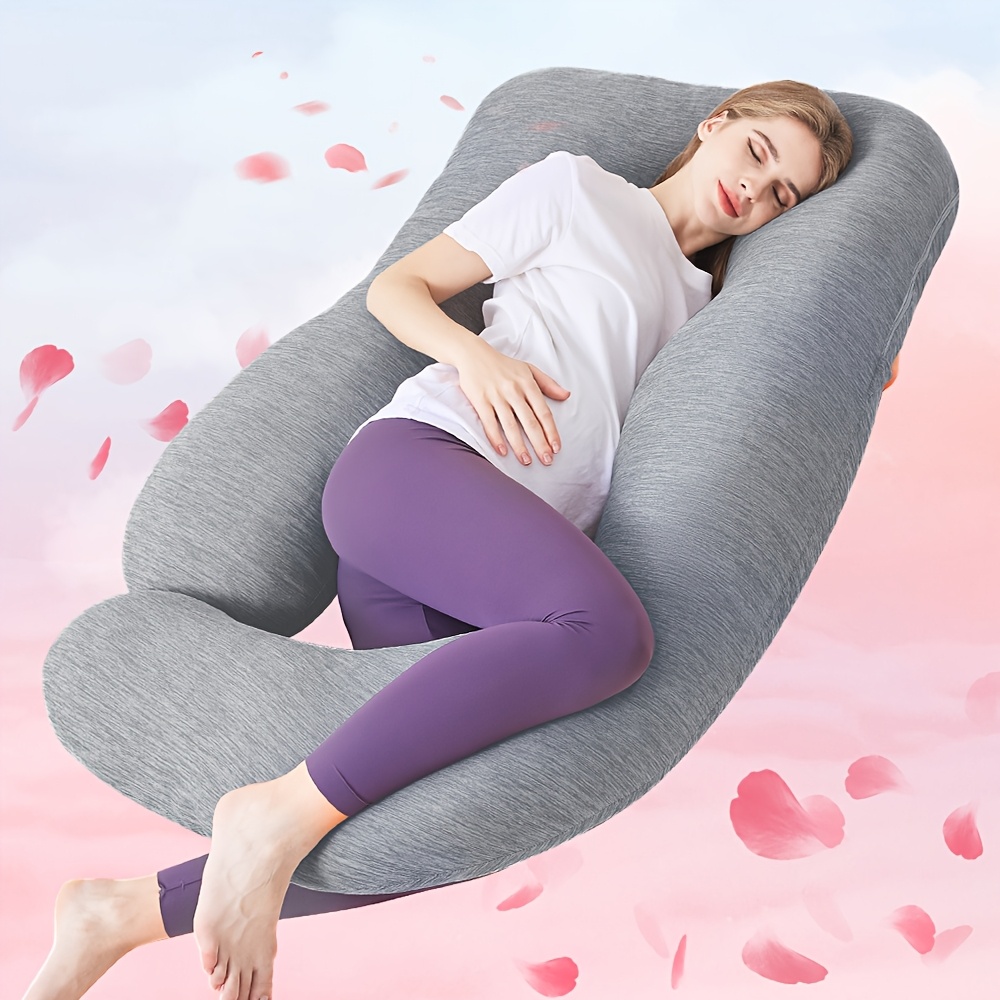 TEMU 1pc 60" Full Body Pillow With Velvet Cover - Pregnancy Support Pillow For Back, Legs & Belly, Machine Washable Gray Bed Pillow, Ideal Halloween & Christmas Gift, Maternity Pillow, Decor, Durable