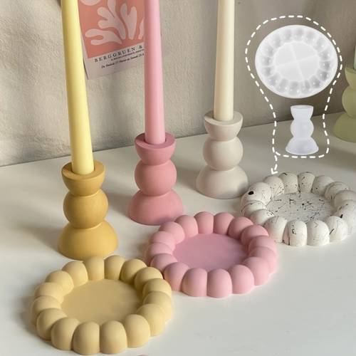 diy resin silicone jewelry mould 2pcs set bubble coaster geometry candle holder epoxy molds diy irregular round tray handmade gypsum style candlestick mold home decor making supplies