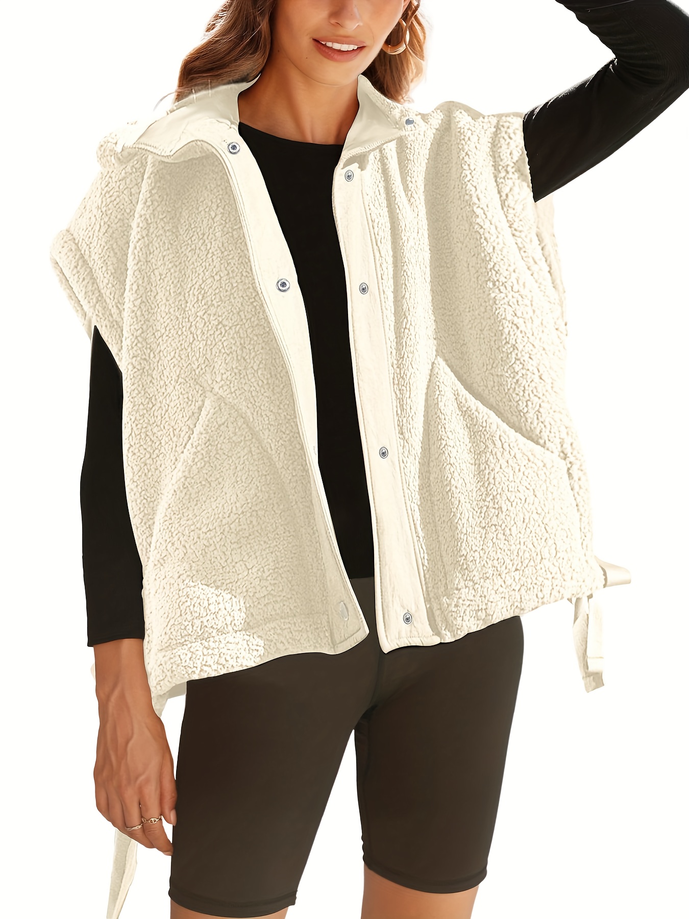 Women s Plush Shearling Fleece Vest Jacket - Oversized Loose Fit Sleeveless Winter Coat with Button Front Closure, Pockets &   Silhouette, Machine Washable Casual Outerwear for Fall/Winter (/Beige/Black/Brown) - Cozy Warm Jacket for Casual Attire, Winter Vests for Women, Womens Puffer Fleece Lined Vest,   for Women Sleeveless, Elegant Winter Puffer Vest, Vests for Women Winter