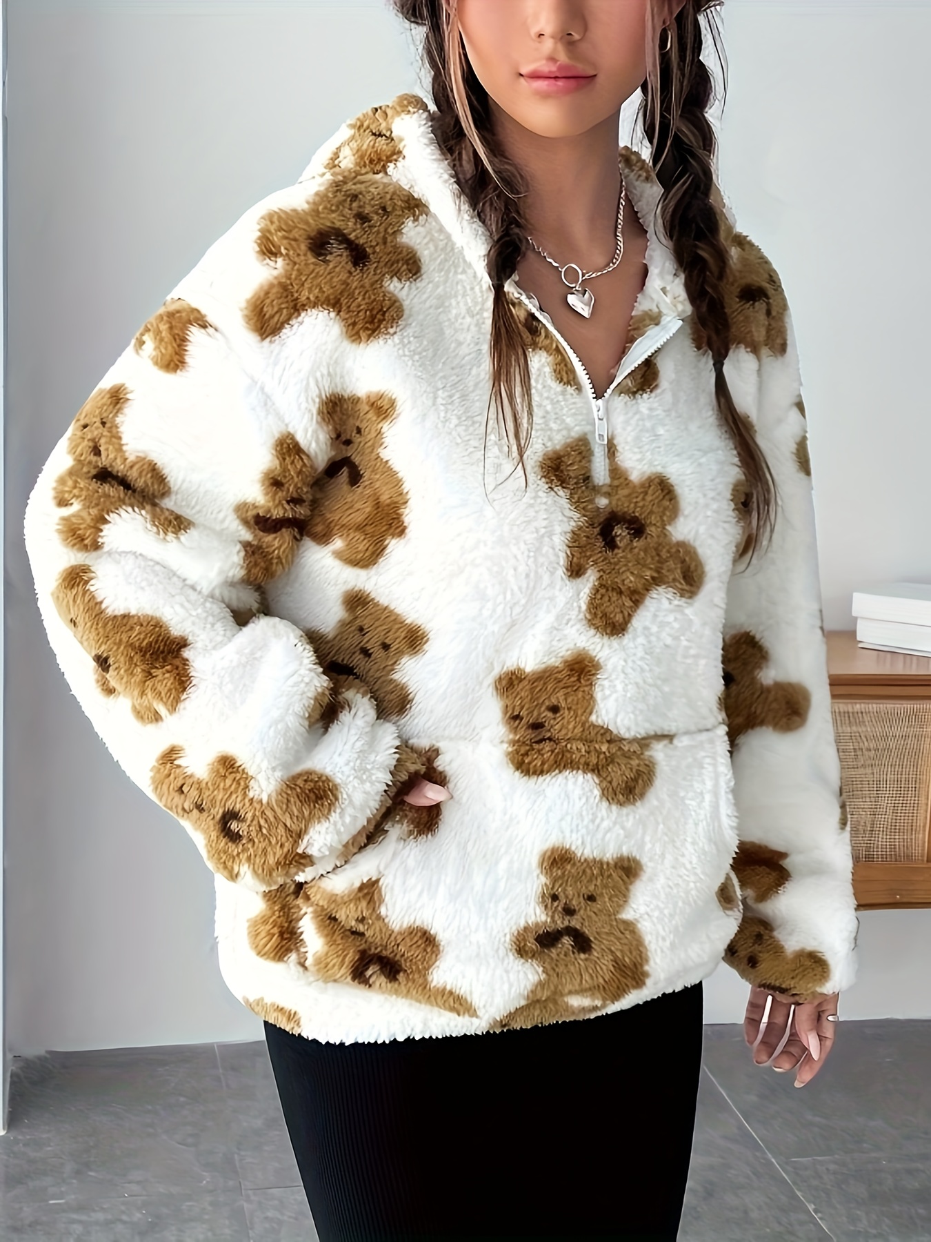cozy plus size teddy bear hoodie womens casual zip Temu United