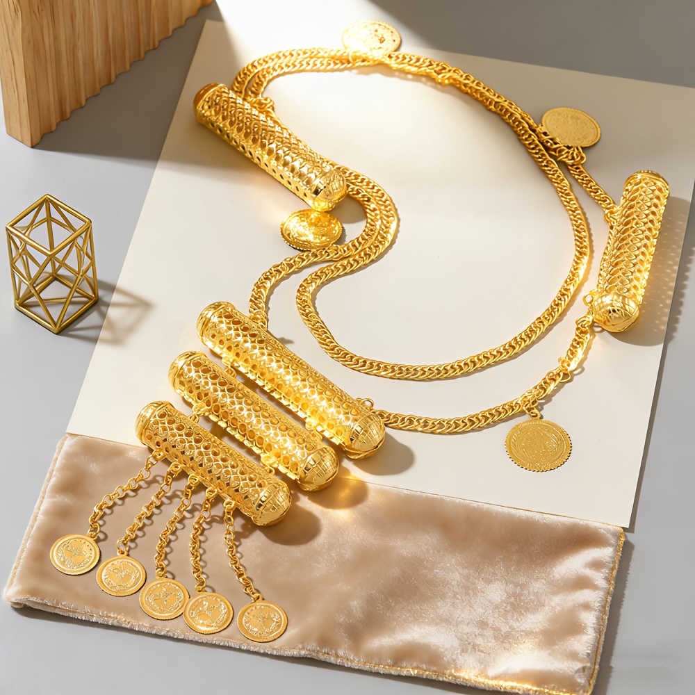 Arabic Style Metal Stackable Design Long Crossbody Waist Belt, An Exquisite Accessory For Banquet And Party Gowns