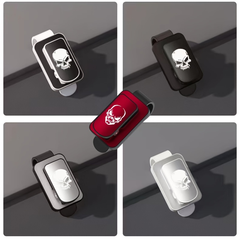 popular     skull car glasses holder plastic sunshade clip with card storage and glasses box details 9