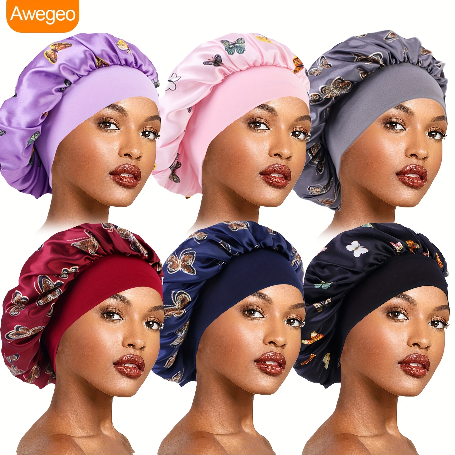 6pcs Women's Print Sleep Caps - Night Bonnets With Design, Breathable For