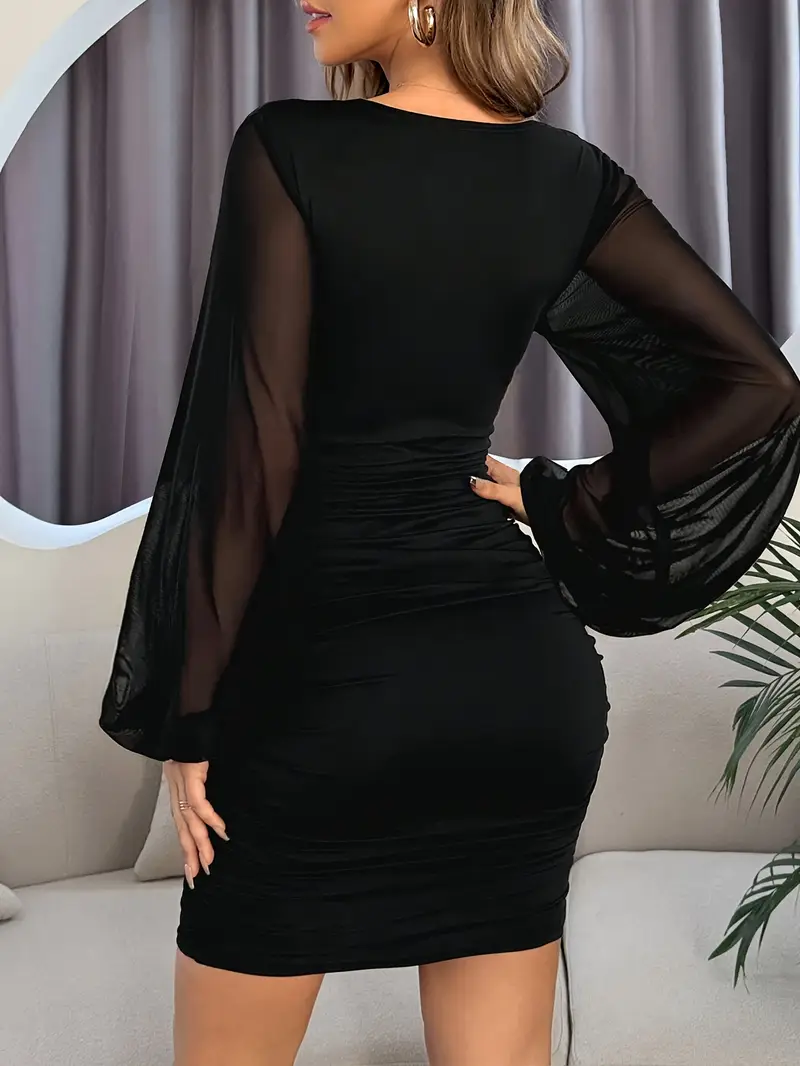 womens bubble mesh sleeve deep v neck pleated bodycon - Temu womens bubble mesh sleeve deep v neck pleated bodycon - Temu