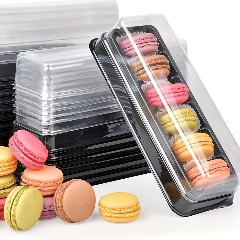 

50pcs, Macaron Carriers, Rectangle Disposable Cake Containers With Cover, Transparent Individual Dessert Boxes, For Macarons, Almond , Kitchen Organizers And Storage, Kitchen Accessories