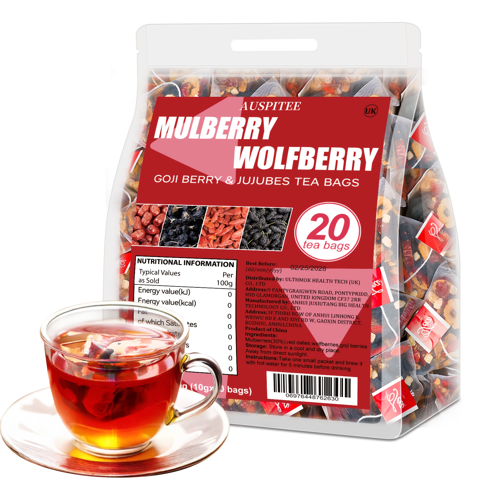 tea made from mulberries   and wolfberries packaged in 20 bags weighing 200  from additives featuring natural herbs designed in   bags   afternoon tea or as gifts