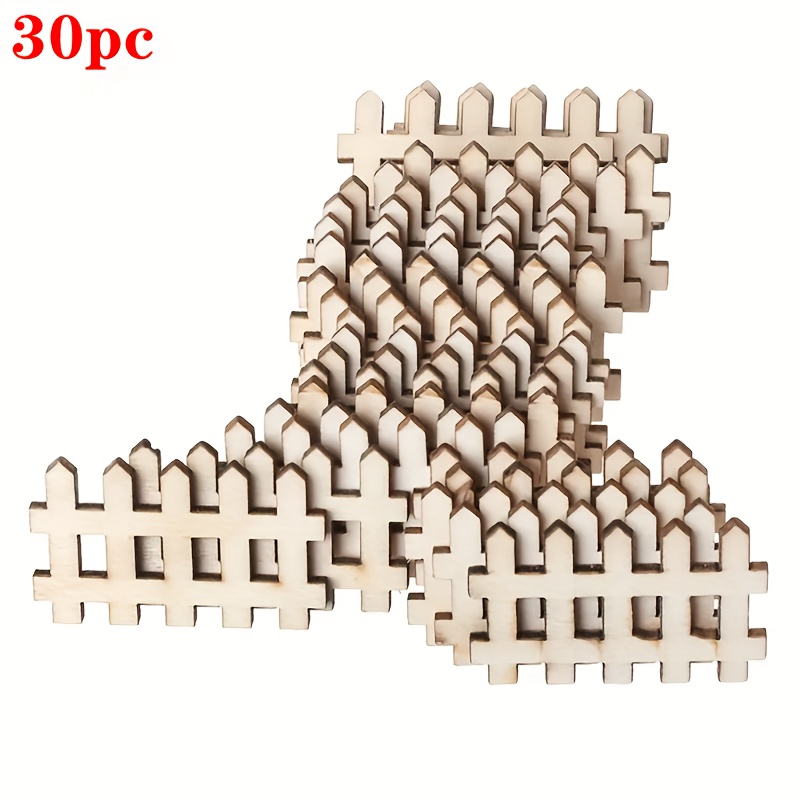 Image of 30pcs Wooden Garden Fence Wood Slices Lawn Border Shape Pieces For Painting Graffiti Craft Supplies Wooden Hanging Ornaments Decorations For Holiday Wedding Party Home Decor
