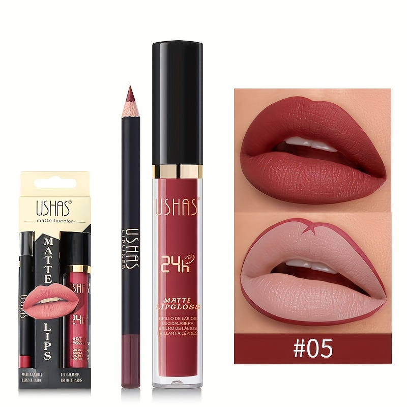 RUJURI - Set Ruj Lichid Mat si Creion pentru Buze, Rezistent, Ushas 05