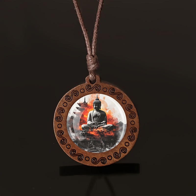 Bohemian Buddha Pendant Necklace with Adjustable Wooden Beaded Chain