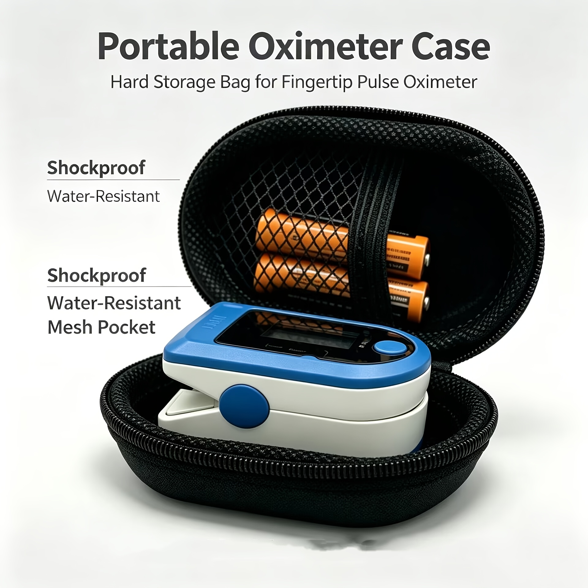 TEMU Peva Portable Protective Case Suitable For Fingertip Oximeter - Hard Zipper Closure Storage Bag, Holder For Travel, & Use, Device Not Included