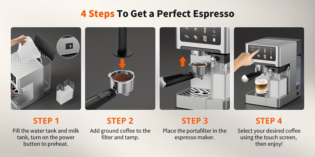 20-Bar 3-in-1 Espresso Machine with Automatic Milk Frother, 1.8L Water Tank, Dual-Boiler Heating for Fast Brewing, LCD Touchscreen, Stainless Steel Construction, Brew Espresso, Cappuccino And Latte.