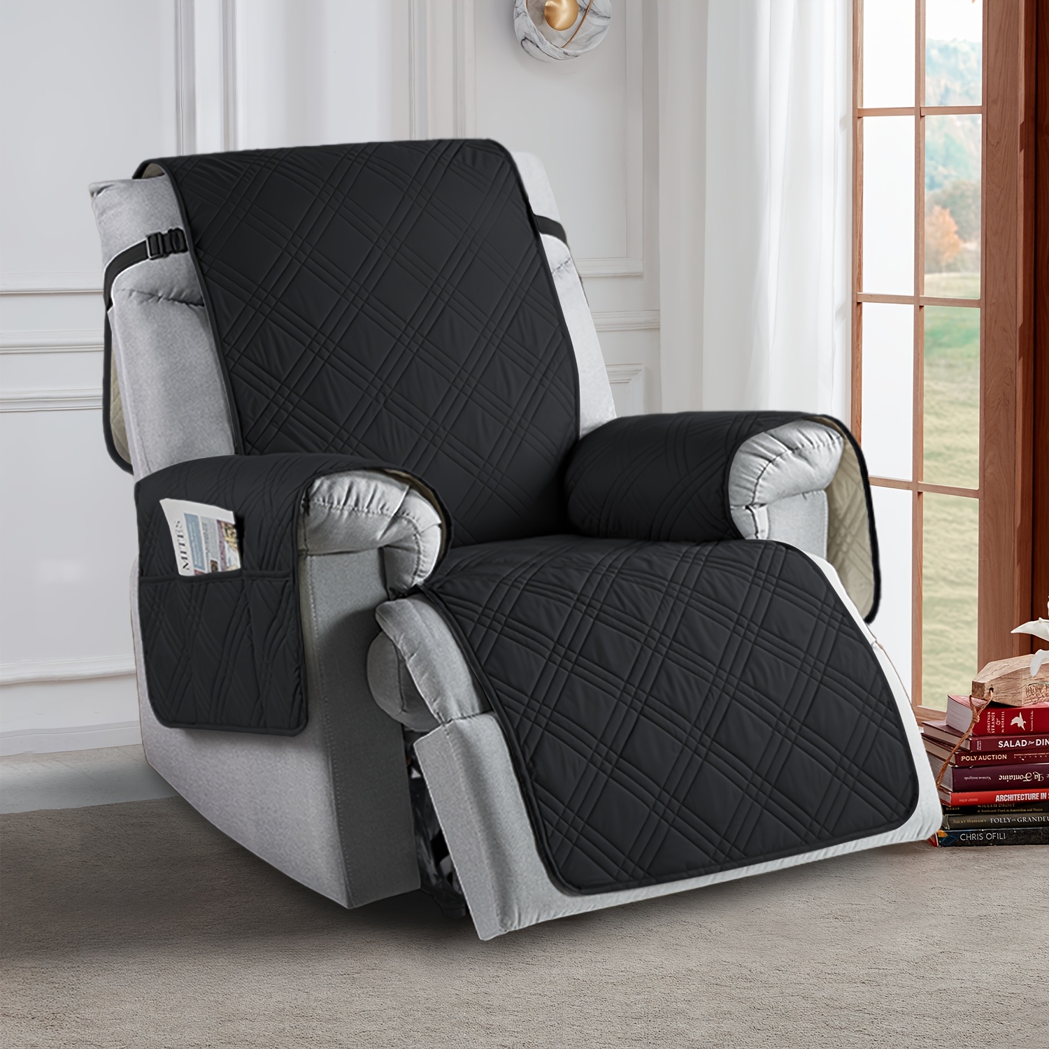 TEMU 1pc Sofa Cushion Cover, Recliner Slipcover With Storage Pocket, Non-slip, Durable, And Washable, Suitable For Bedroom, Living Room, Office