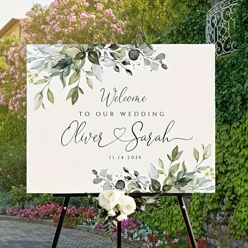 

Custom Acrylic Wedding Welcome Sign With Eucalyptus & Greenery Design - Elegant Decor For Anniversary, Birthdays & Rustic Weddings