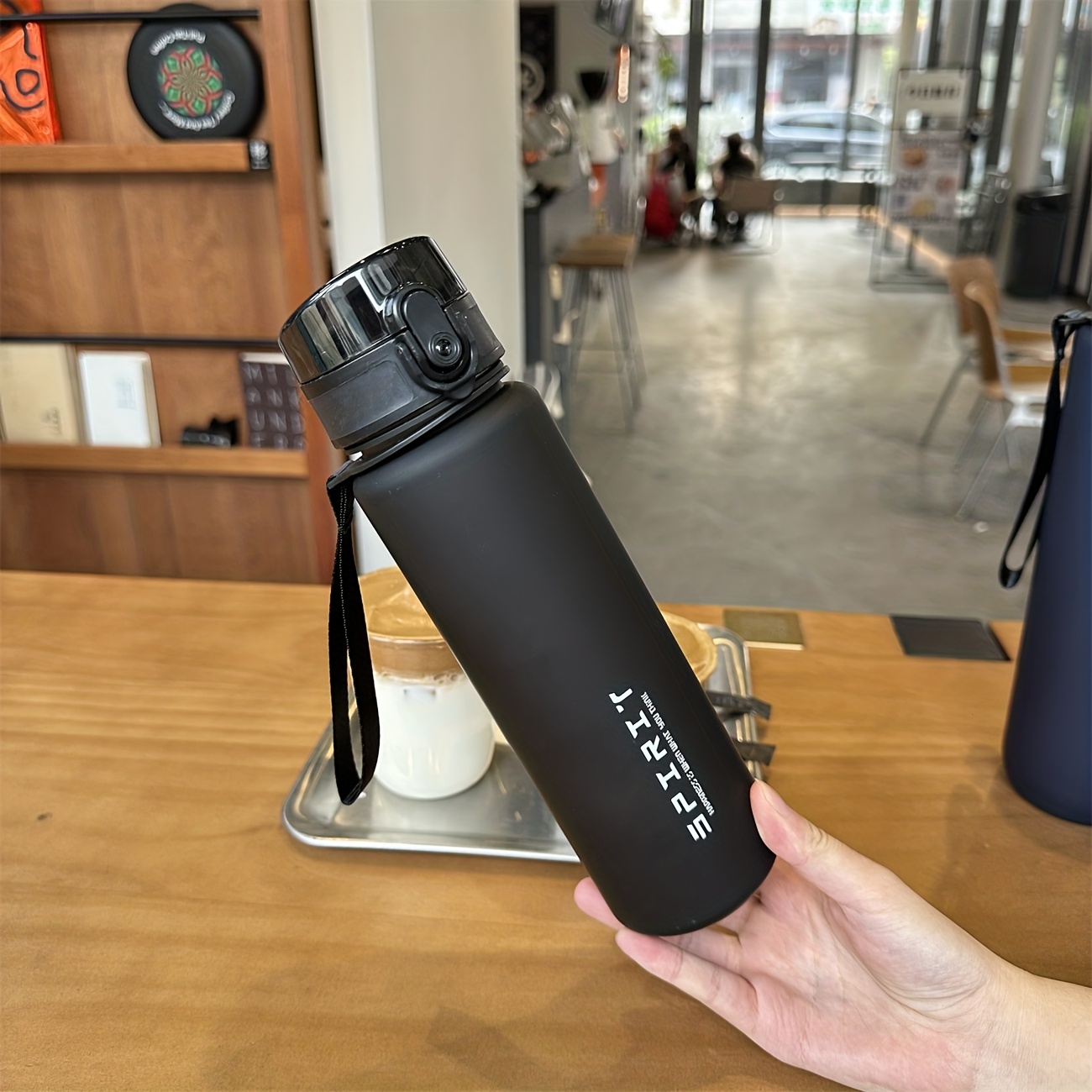 Image of Outdoor Frosted Sports Water Bottle, Simple Direct-drink Frosted Plastic Cup With Pop-up Lid, Large Capacity Portable Outdoor Water Bottle For Sports And Fitness
