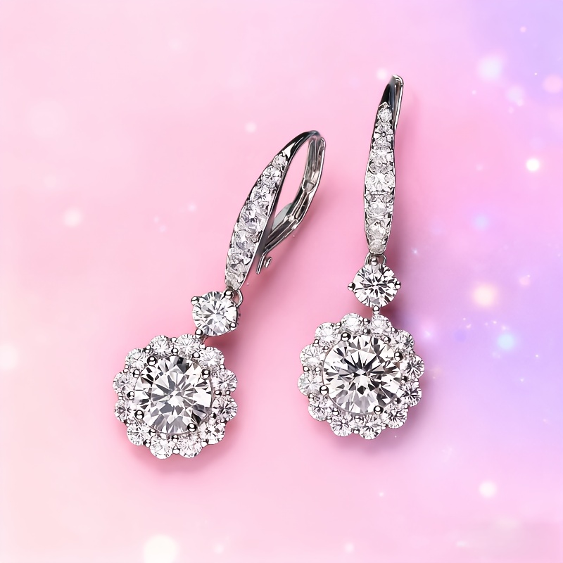 TEMU 1 Pair Of S925 Sterling Silvery Moissanite Earrings For Women, Fashionable And Luxurious Valentine's Day Engagement, Birthday Gift, And Gift For