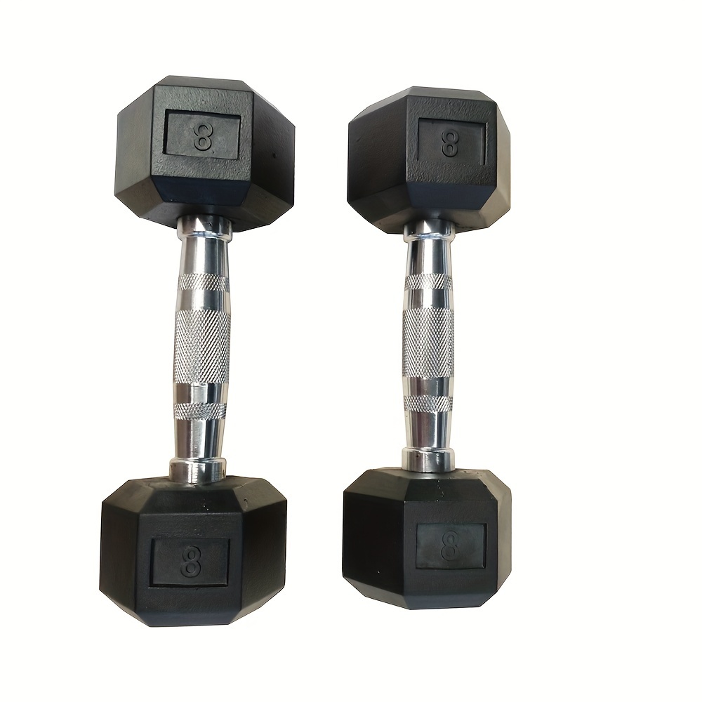 TEMU 8lb 1-pair (2pcs) Rubber Coated Solid Cast Iron Dumbbell With Contoured Handle, Hexagon Head