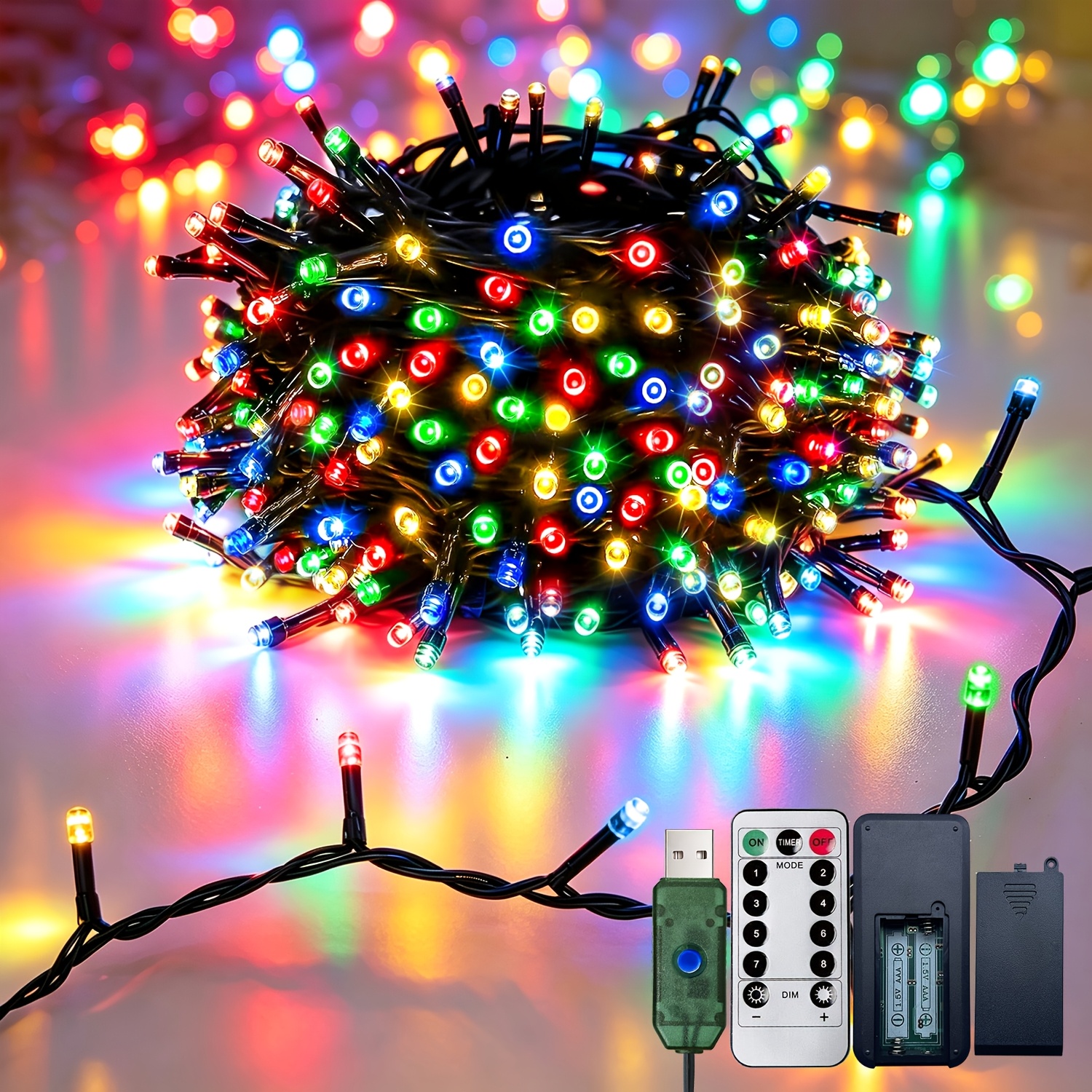 TEMU 1pc, Usb Powered String Lamp, Led String Lights, Multi Functional Remote Control With Dry Battery Power, Warm/white/color Light, 8 Modes Of