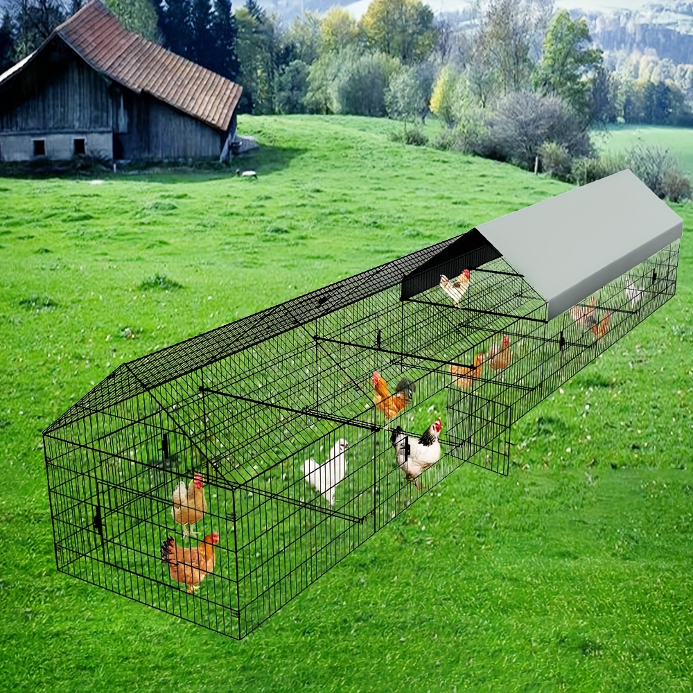 

Metal Chicken Coop, 21ft X 3.5ft Pen For Yard With Cover Outdoor Metal Portable Chicken Tractor Cage Enclosure Crate Outside For Small Animals Duck Rabbit Hen