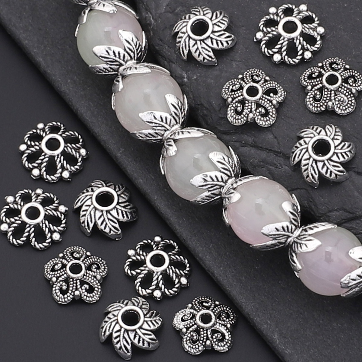 240pcs box 3 styles of curly   base end caps   bead caps bead stands tassel cap end caps spacers earring bases bead holders pads bracelet and necklace end caps flower stand connectors loose beads handmade beading